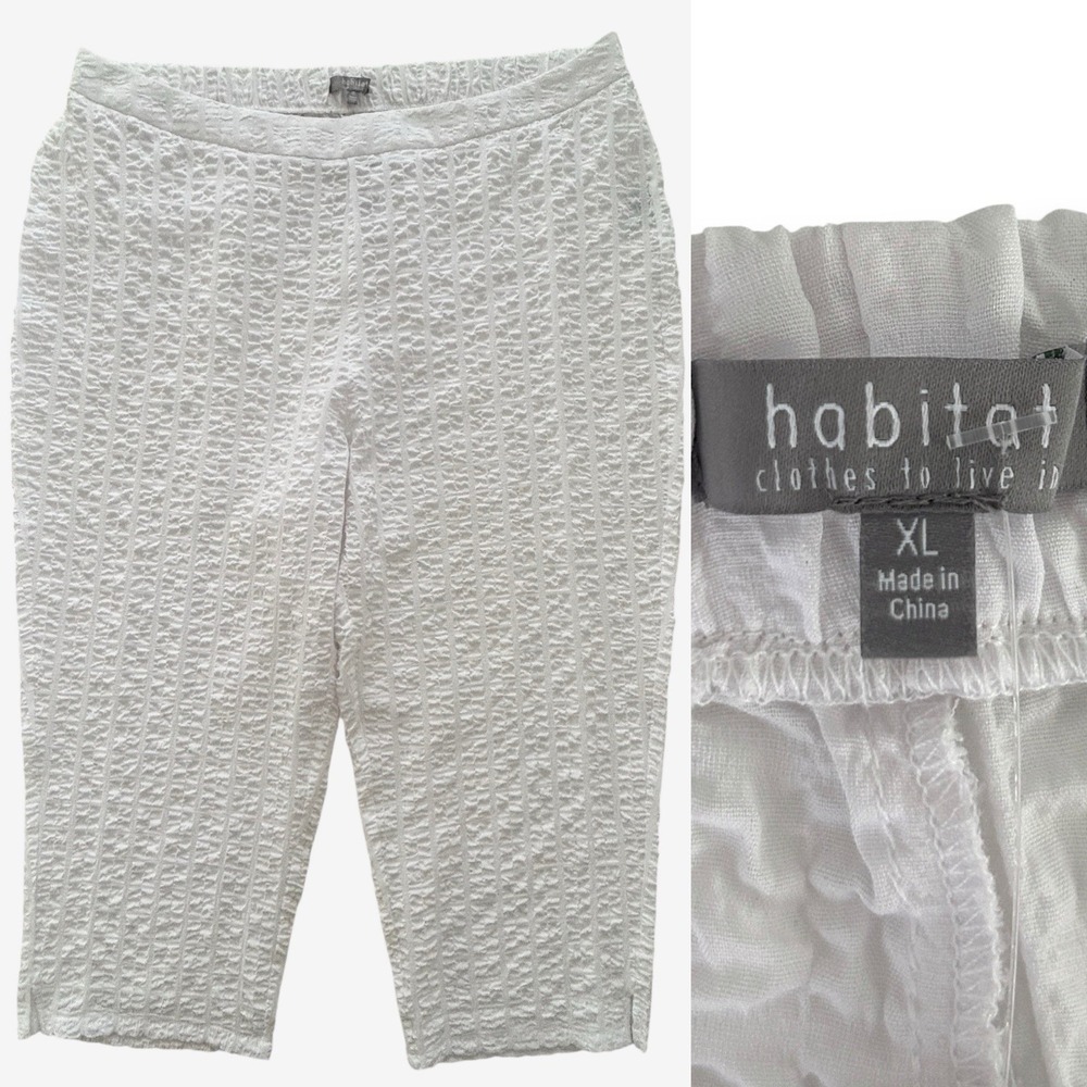 Habitat Clothes to Live in Women's Size XL White Pull-On Pucker Weave Pants NWT